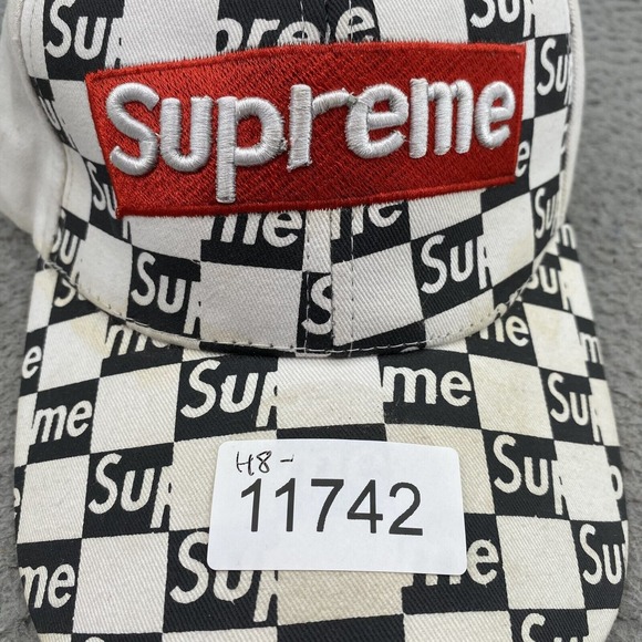 Supreme Hat Cap Strapback Men's Black White Checkered Logo Skater 90s Streetwear - Picture 9 of 10